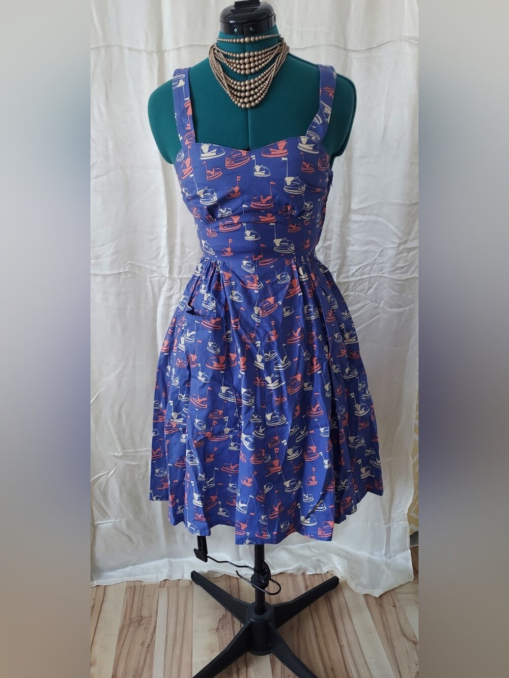 Bea & Dot Modcloth Retro Sundress With Vintage Bumper Car Print